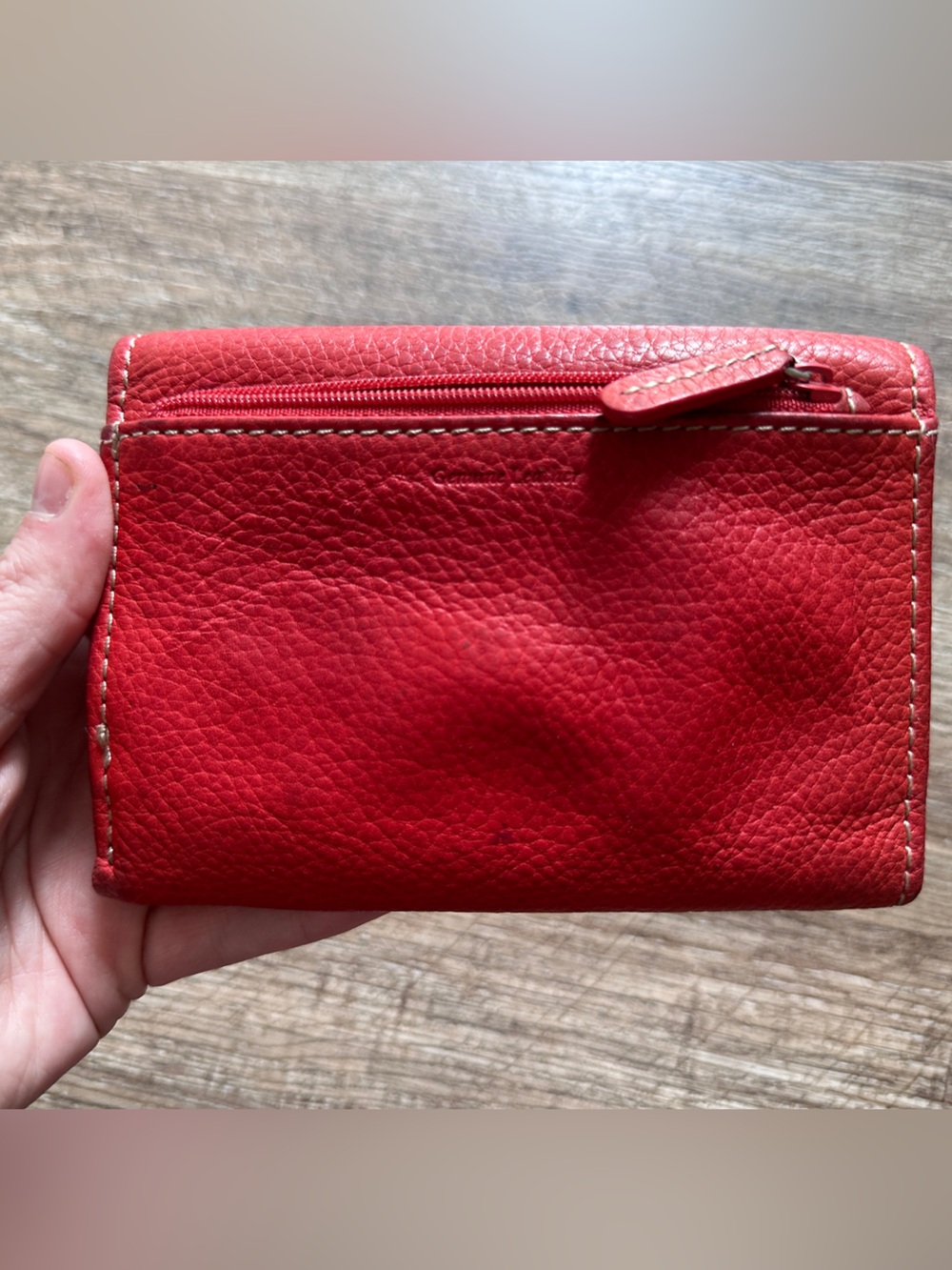Fossil Red Pebbled Leather Trifold Compact Wallet Organizer Zip Pocket - Picture 4 of 6